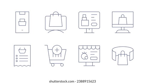 E-commerce icons. Editable stroke. Containing smartphone, shopping list, vape, online shopping, online store, shopping cart, virtual reality.