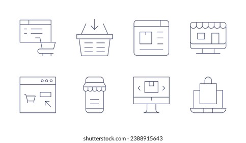 E-commerce icons. Editable stroke. Containing online shopping, online order, buy online, online shop, shopping basket, ecommerce.