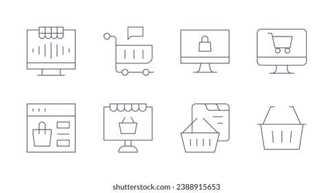 Iconos de comercio electrónico. Trazo editable. Conteniendo compras, compras en línea, compras, ecommerce, cesta de compras, tienda en línea.