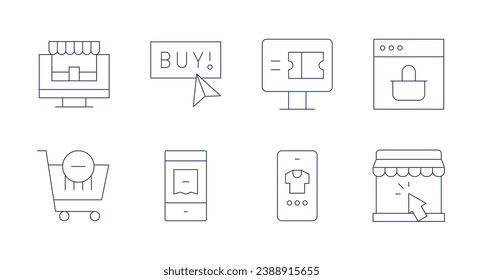 E-commerce icons. Editable stroke. Containing online shop, shopping cart, e ticket, buy, online shopping, online payment, ecommerce.