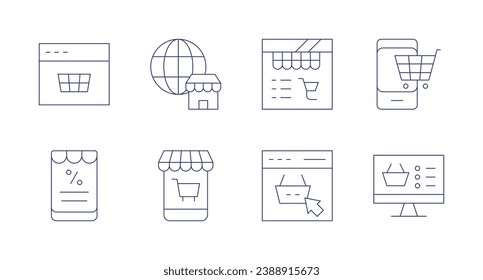 E-commerce icons. Editable stroke. Containing online shopping, shop, mobile shop, ecommerce, shopping online, mobile store, shopping basket.