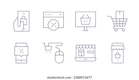 E-commerce icons. Editable stroke. Containing bag, sale, discount, shopping online, web, online shopping, ecommerce.
