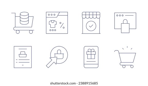 E-commerce icons. Editable stroke. Containing shopping cart, online shopping, shop, gift, buy, ecommerce, empty cart.