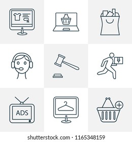 E-commerce icons line style set with add to cart, shopping website, ecommerce and other tv elements. Isolated vector illustration e-commerce icons.