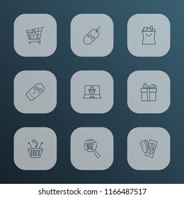 E-commerce icons line style set with secure shopping, search shop, payments option and other currency elements. Isolated vector illustration e-commerce icons.