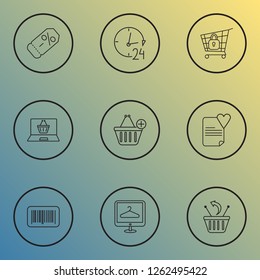 Ecommerce icons line style set with 24 hour service, ecommerce, coupon and other handout elements. Isolated vector illustration ecommerce icons.