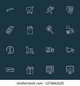Ecommerce icons line style set with shopping assistant, delivery weighing, delivery truck and other courier elements. Isolated vector illustration ecommerce icons.