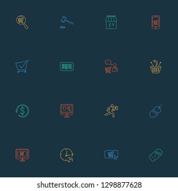 Ecommerce icons line style set with search shop, shopping assistant, storefront and other price tag elements. Isolated vector illustration ecommerce icons.