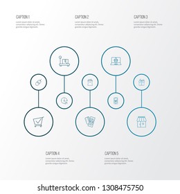 Ecommerce icons line style set with storefront, gift, shopping cart and other storage scale elements. Isolated vector illustration ecommerce icons.