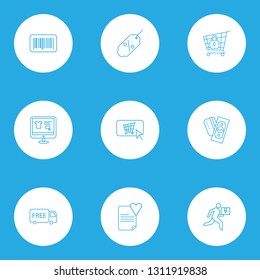E-commerce icons line style set with payments option, buy button, barcode and other buy online elements. Isolated vector illustration e-commerce icons.