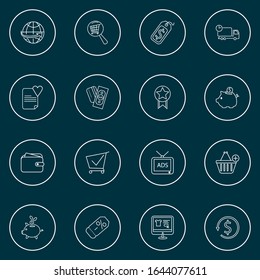 Ecommerce icons line style set with shopping cart, price tag, quality and other discount label elements. Isolated vector illustration ecommerce icons.