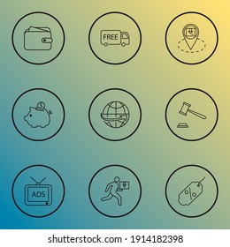 E-commerce icons line style set with free shipping, advertising, savings and other courier elements. Isolated vector illustration e-commerce icons.