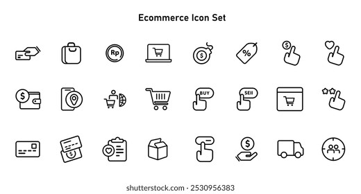 ecommerce icons e-commerce online shopping icon set collection stroke line outline simple style of buy sell cart payment delivery