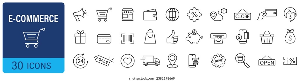 E-commerce icons. Online shopping icons set. Vector illustration.