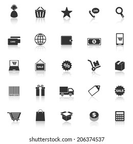 E-commerce icons with reflect on white background, stock vector