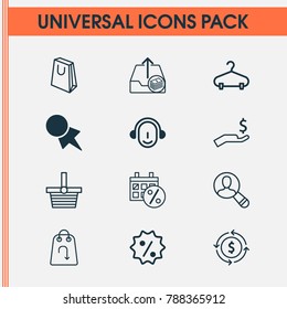 E-commerce icons set with black friday, peg, discount coupon and other refund elements. Isolated vector illustration e-commerce icons.