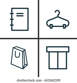 E-Commerce Icons Set. Collection Of Box, Peg, Handbag Elements. Also Includes Symbols Such As Box, Notebook, Packet.