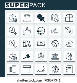 Ecommerce Icons Set. Collection Of Box, Mobile Service, Outgoing Earnings And Other Elements. Also Includes Symbols Such As Rebate, Marker, Badge.