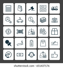 Ecommerce Icons Set. Collection Of Business Inspection, Calculation Tool, Buck And Other Elements. Also Includes Symbols Such As Discount, Calculator, Auction.