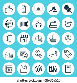 E-Commerce Icons Set. Collection Of Business Inspection, Telephone, Discount Location And Other Elements. Also Includes Symbols Such As Finance, Paid, Store.