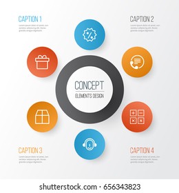 E-Commerce Icons Set. Collection Of Calculation Tool, Employee, Present And Other Elements. Also Includes Symbols Such As Compute, Rebate, Contact.