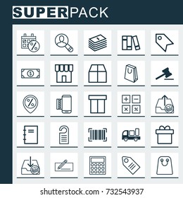 Ecommerce Icons Set. Collection Of Calculator, Handbag, Shop Elements. Also Includes Symbols Such As Packet, Present, Hammer.