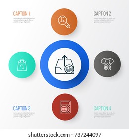 Ecommerce Icons Set. Collection Of Calculator, Spectator, Outgoing Earnings And Other Elements. Also Includes Symbols Such As Center, Upload, Purchase.