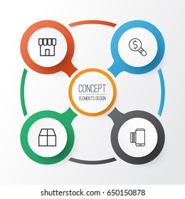 E-Commerce Icons Set. Collection Of Cardboard, Mobile Service, Business Inspection And Other Elements. Also Includes Symbols Such As Store, Inspection, Shop.
