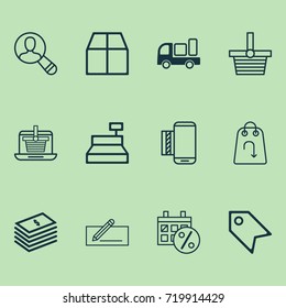 Ecommerce Icons Set. Collection Of Cardboard, Delivery, Price Stamp And Other Elements. Also Includes Symbols Such As Find, Truck, Tag.