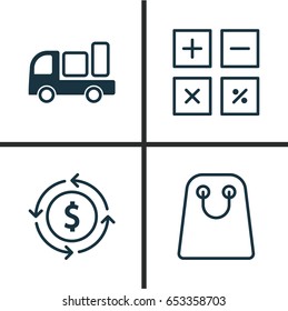 Ecommerce Icons Set. Collection Of Delivery, Tote Bag, Calculation Tool And Other Elements. Also Includes Symbols Such As Compute, Trade, Delivery.