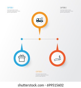 E-Commerce Icons Set. Collection Of Delivery, Present, Rich And Other Elements. Also Includes Symbols Such As Rich, Truck, Box.