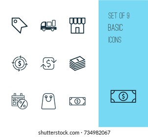 Ecommerce Icons Set. Collection Of Delivery, Recurring Payements, Black Friday And Other Elements. Also Includes Symbols Such As Price, Shipping, Sale.