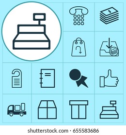 E-Commerce Icons Set. Collection Of Discount Coupon, Box, Delivery And Other Elements. Also Includes Symbols Such As Tag, Label, Notepad.