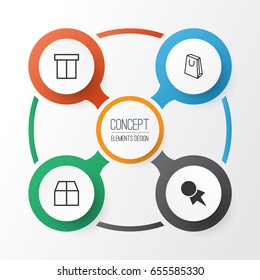 E-Commerce Icons Set. Collection Of Discount Coupon, Handbag, Box Elements. Also Includes Symbols Such As Box, Cardboard, Paper.