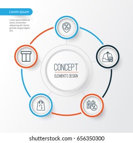 Ecommerce Icons Set. Collection Of Discount Location, Black Friday, Outgoing Earnings And Other Elements. Also Includes Symbols Such As Marker, Sale, Package.