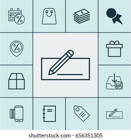 E-Commerce Icons Set. Collection Of Discount Location, Discount Coupon, Tote Bag And Other Elements. Also Includes Symbols Such As Trade, Transfer, Present.