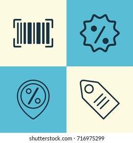 E-Commerce Icons Set. Collection Of Discount Location, Rebate Sign, Ticket And Other Elements. 