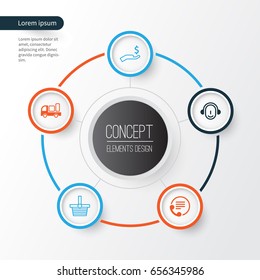 E-Commerce Icons Set. Collection Of Employee, Rich, Delivery And Other Elements. Also Includes Symbols Such As Telephone, Money, Truck.