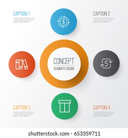 Ecommerce Icons Set. Collection Of Finance, Bookshelf, Recurring Payements And Other Elements. Also Includes Symbols Such As Money, Bookshelf, Package.