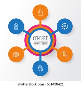 E-Commerce Icons Set. Collection Of Handbag, Refund, Telephone Elements. Also Includes Symbols Such As Trade, Return, Label.