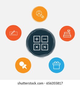 E-Commerce Icons Set. Collection Of Money Transfer, Till, Present And Other Elements. Also Includes Symbols Such As Label, Pay, Coupon.
