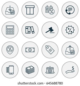 E-Commerce Icons Set. Collection Of Outgoing Earnings, Dollar Banknote, Black Friday And Other Elements. Also Includes Symbols Such As Auction, Wealth, Money.