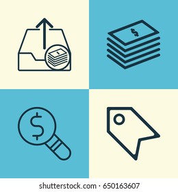 E-Commerce Icons Set. Collection Of Outgoing Earnings, Price Stamp, Business Inspection And Other Elements. Also Includes Symbols Such As Upload, Paid, Paper.