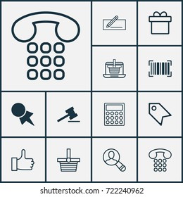 Ecommerce Icons Set. Collection Of Pannier, Identification Code, Calculator And Other Elements. Also Includes Symbols Such As Hammer, Economy, Label.