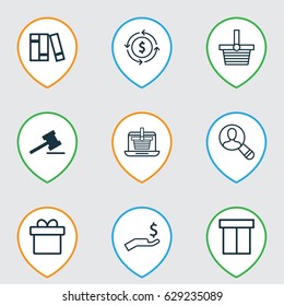 E-Commerce Icons Set. Collection Of Present, E-Trade, Finance And Other Elements. Also Includes Symbols Such As Online, Present, Shopping.