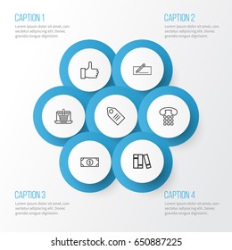 E-Commerce Icons Set. Collection Of Recommended, E-Trade, Ticket And Other Elements. Also Includes Symbols Such As Recommend, Bookshelf, Button.