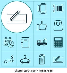 Ecommerce Icons Set. Collection Of Recommended, Tote Bag, Spiral Notebook And Other Elements. Also Includes Symbols Such As Identification, Calculator, Like.