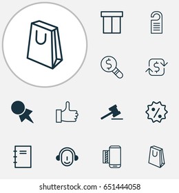 E-Commerce Icons Set. Collection Of Recurring Payements, Rebate Sign, Mobile Service And Other Elements. Also Includes Symbols Such As Telephone, Payment, Paper.