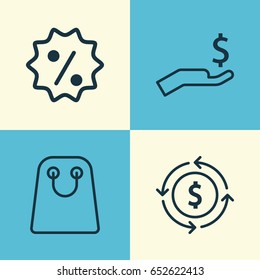E-Commerce Icons Set. Collection Of Rich, Finance, Tote Bag And Other Elements. Also Includes Symbols Such As Bag, Money, Shopping.