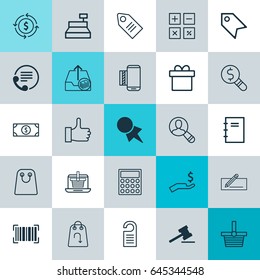 Ecommerce Icons Set. Collection Of Spectator, Spiral Notebook, Buck And Other Elements. Also Includes Symbols Such As Onlooker, Dollar, Exchange.